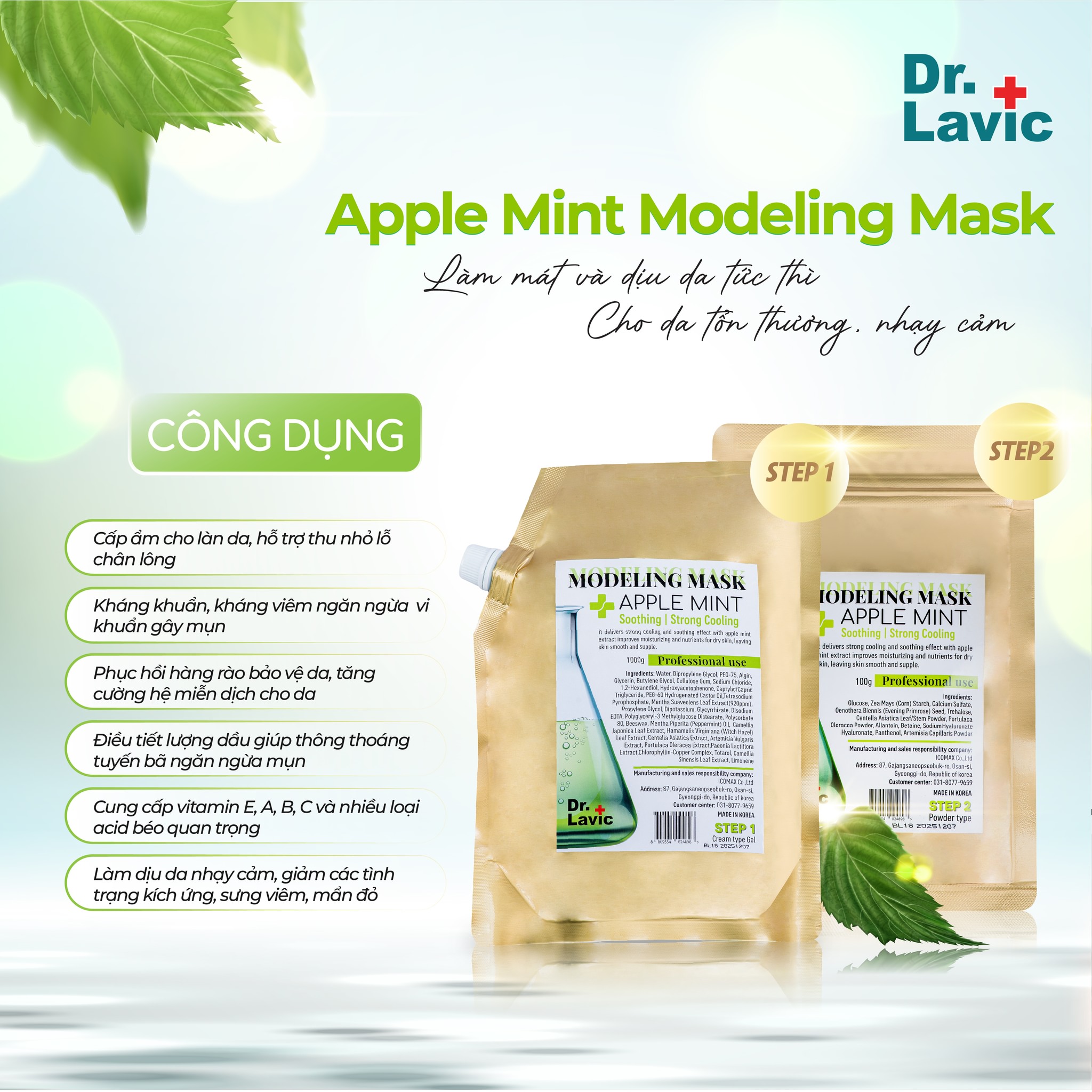 Mặt nạ làm dịu- phục hồi da thương tổn Dr.Lavic Modeling Mask Apple Mint SNO838
