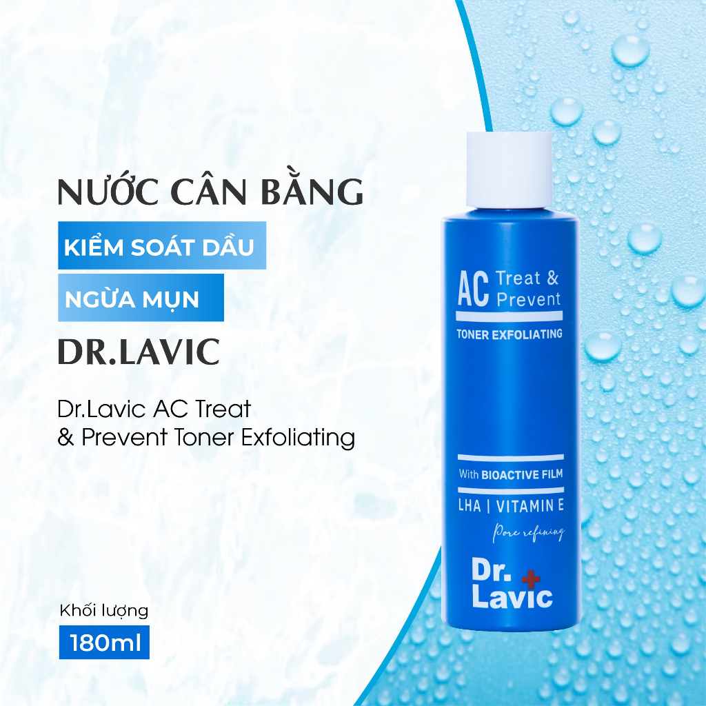 Nước hoa hồng ngừa mụn Dr.Lavic AC Treat & Prevent Toner Exfoliating kiểm soát dầu chống tái phát mụn 180ml DR957