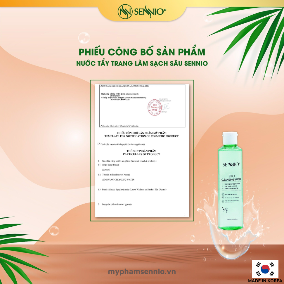 Nước tẩy trang làm sạch sâu Sennio Bio Cleansing Water 200ml SNO 836