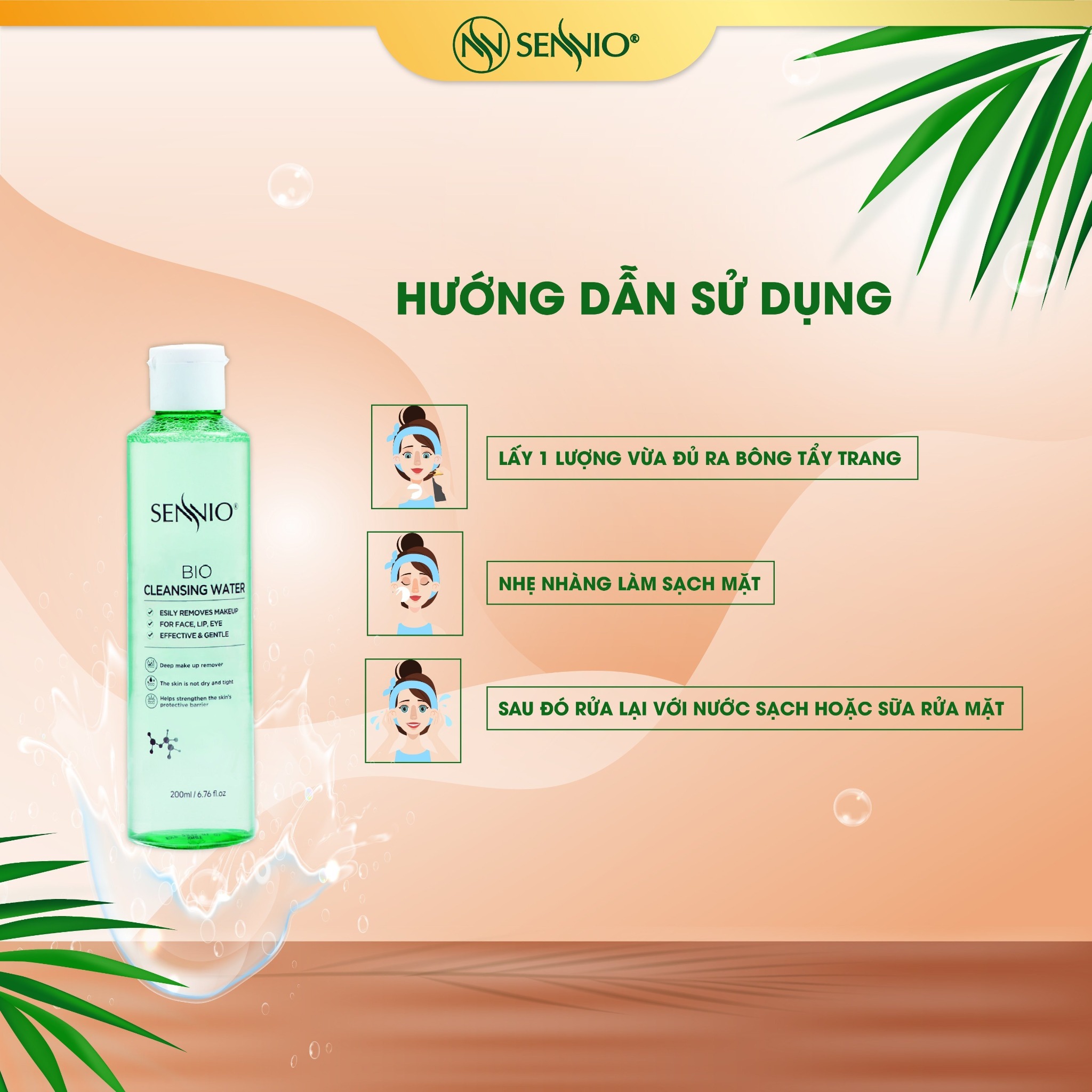 Nước tẩy trang làm sạch sâu Sennio Bio Cleansing Water 200ml SNO 836