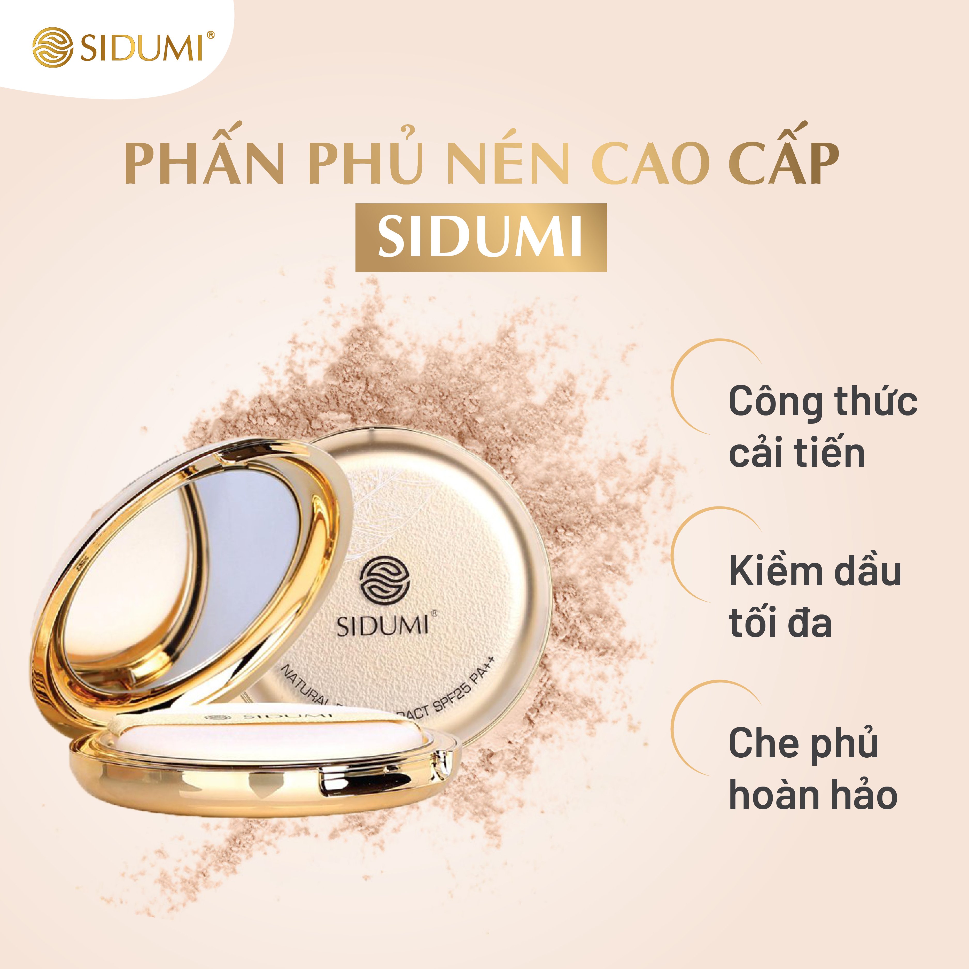 PHẤN PHỦ NÉN CAO CẤP KIỀM DẦU SIDUMI - Sidumi Natural Powder pact SPF 25 PA++ SDM 601