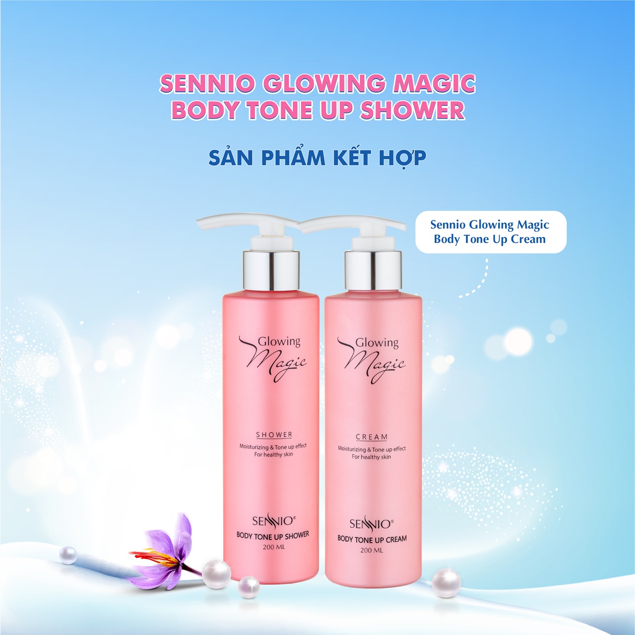 Serum dưỡng trắng da toàn thân Sennio Glowing Magic Shower sữa dưỡng thể body ma thuật 200ml SNO501