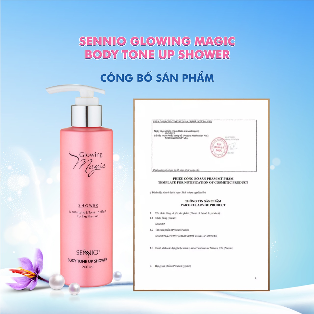 Serum dưỡng trắng da toàn thân Sennio Glowing Magic Shower sữa dưỡng thể body ma thuật 200ml SNO501