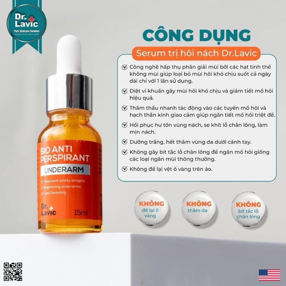 Serum hôi nách Dr.Lavic Bio Anti Perspirant Underarm khử mùi hôi nách hôi chân công nghệ USA 15ml DR950