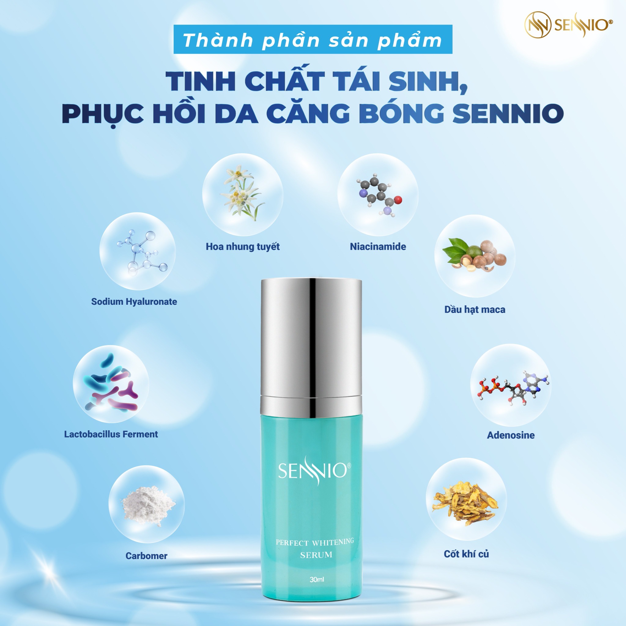 Tinh chất tái sinh, phục hồi da căng bóng - Sennio Perfect Whitening Serum - SENNIO SNO 828