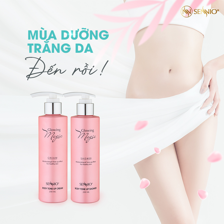 Serum dưỡng trắng da toàn thân Sennio Glowing Magic Shower sữa dưỡng thể body ma thuật 1000ml SNO504