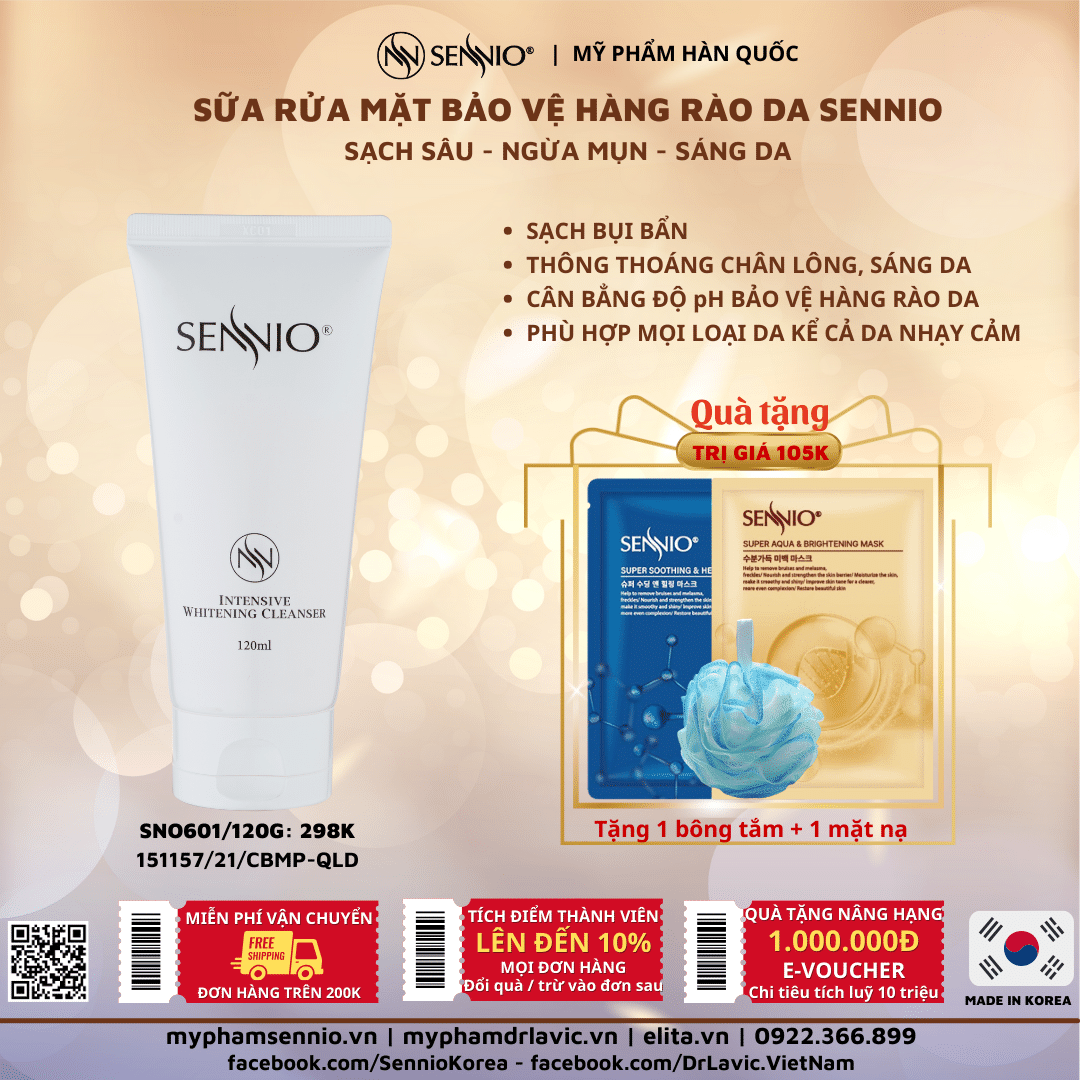 SỮA RỬA MẶT SÁNG DA CHUYÊN SÂU SENNIO  SENNIO Intensive Whitening Cleanser SNO 601