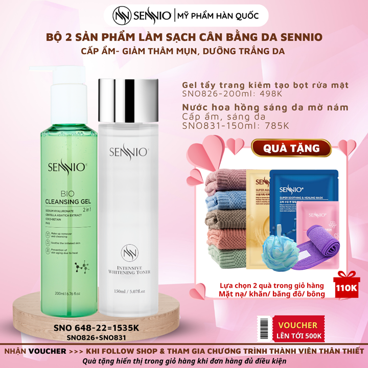 Bộ đôi sản phẩm chăm sóc da làm sạch sâu bảo vệ hàng rào da, cân bằng pH cho da ngăn ngừa mụn Sennio Dành cho da khô, nhạy cảm, da dầu SNO 648-22