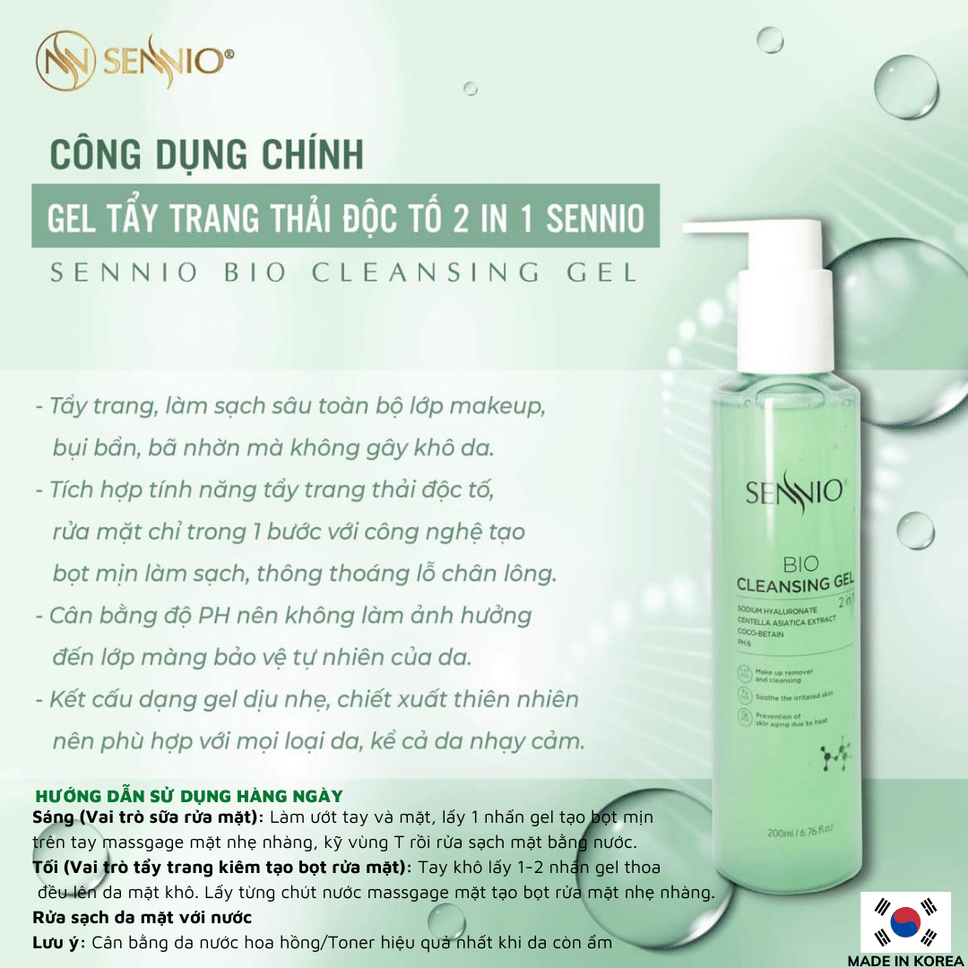 Bộ đôi sản phẩm chăm sóc da làm sạch sâu bảo vệ hàng rào da, cân bằng pH cho da ngăn ngừa mụn Sennio Dành cho da khô, nhạy cảm, da dầu SNO 648-22