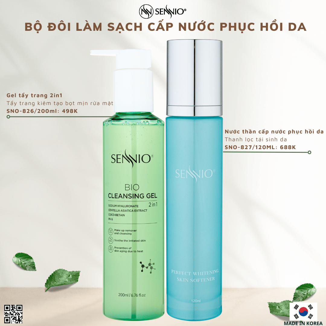 Bộ đôi sản phẩm chăm sóc da làm sạch sâu bảo vệ hàng rào da, cân bằng pH cho da ngăn ngừa mụn Sennio Dành cho da khô, nhạy cảm, da dầu SNO 648-23