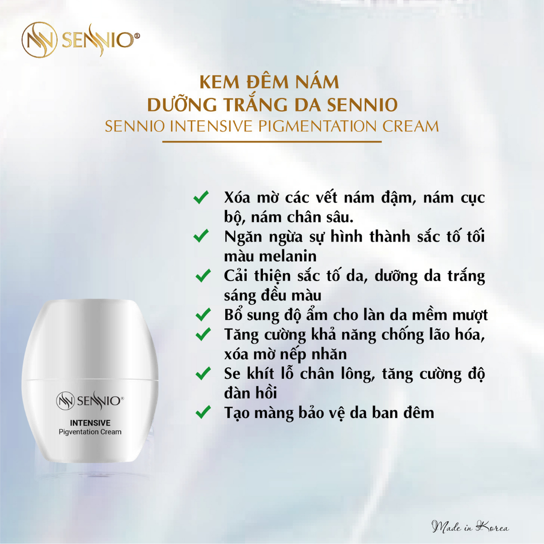 Bộ 4 sản phẩm nám trắng da sennio mờ sạm nám - giảm thâm mụn, dưỡng trắng da ban đêm - Intensive Pigmenttation Treatment Set 4