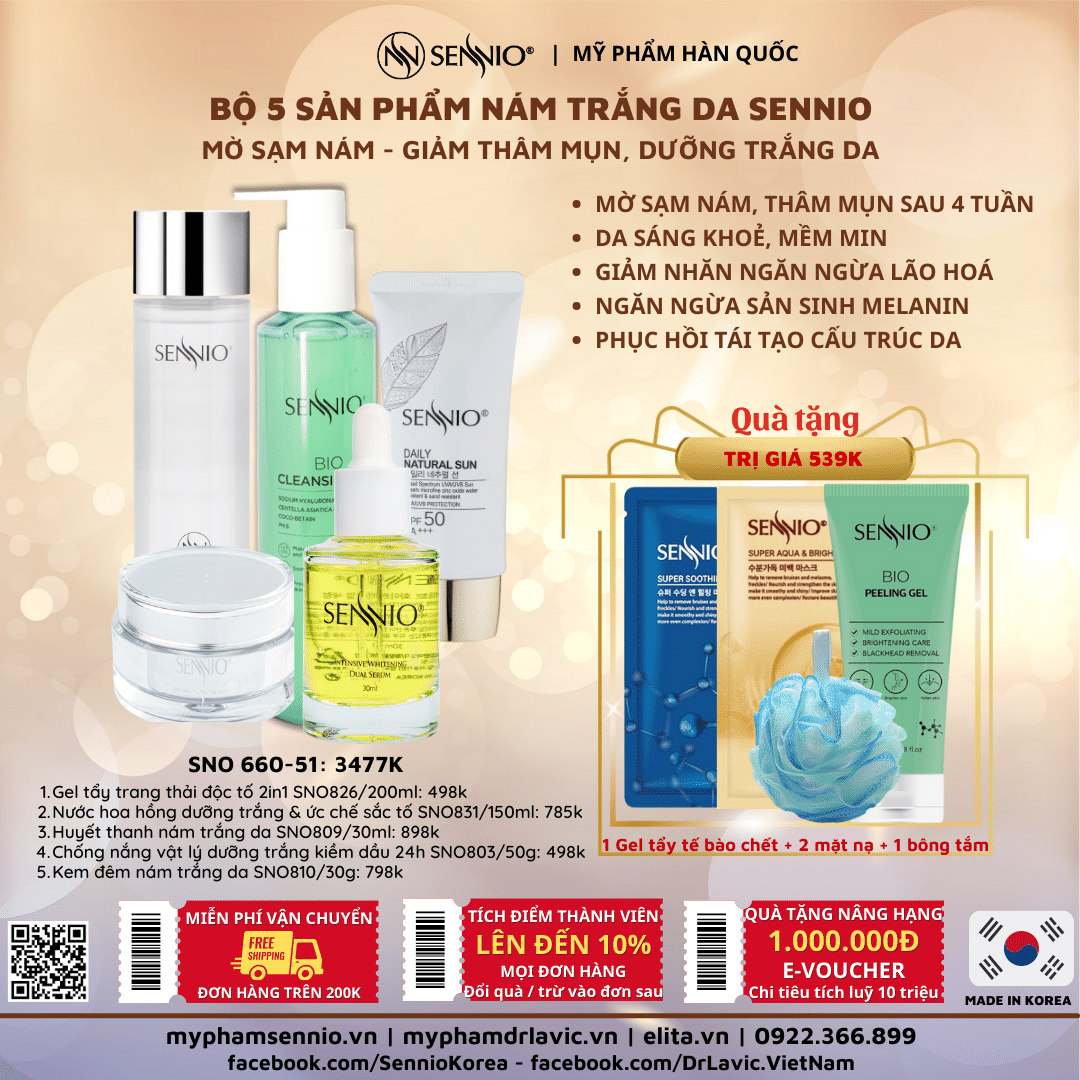 Bộ 5 sản phẩm nám trắng da sennio mờ sạm nám - giảm thâm mụn, dưỡng trắng da  - Intensive Pigmenttation Treatment Set 5  - SENNIO SNO 660-51