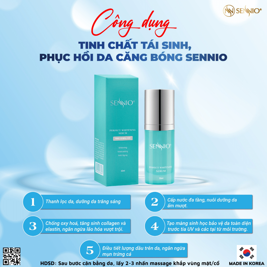 Bộ 4 sản phẩm tái sinh phục hồi da căng bóng sennio khôi phục cấu trúc da - giảm nhăn - tăng sinh collagen ban ngày Sennio