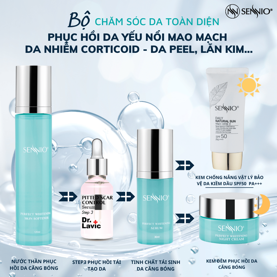 Bộ 06 sản phẩm chăm sóc da toàn diện phục hồi da yếu nổi mao mạch da nhiễm corticoid - Da peel, lăn kim... SENNIO DR.LAVIC SNO 663-61