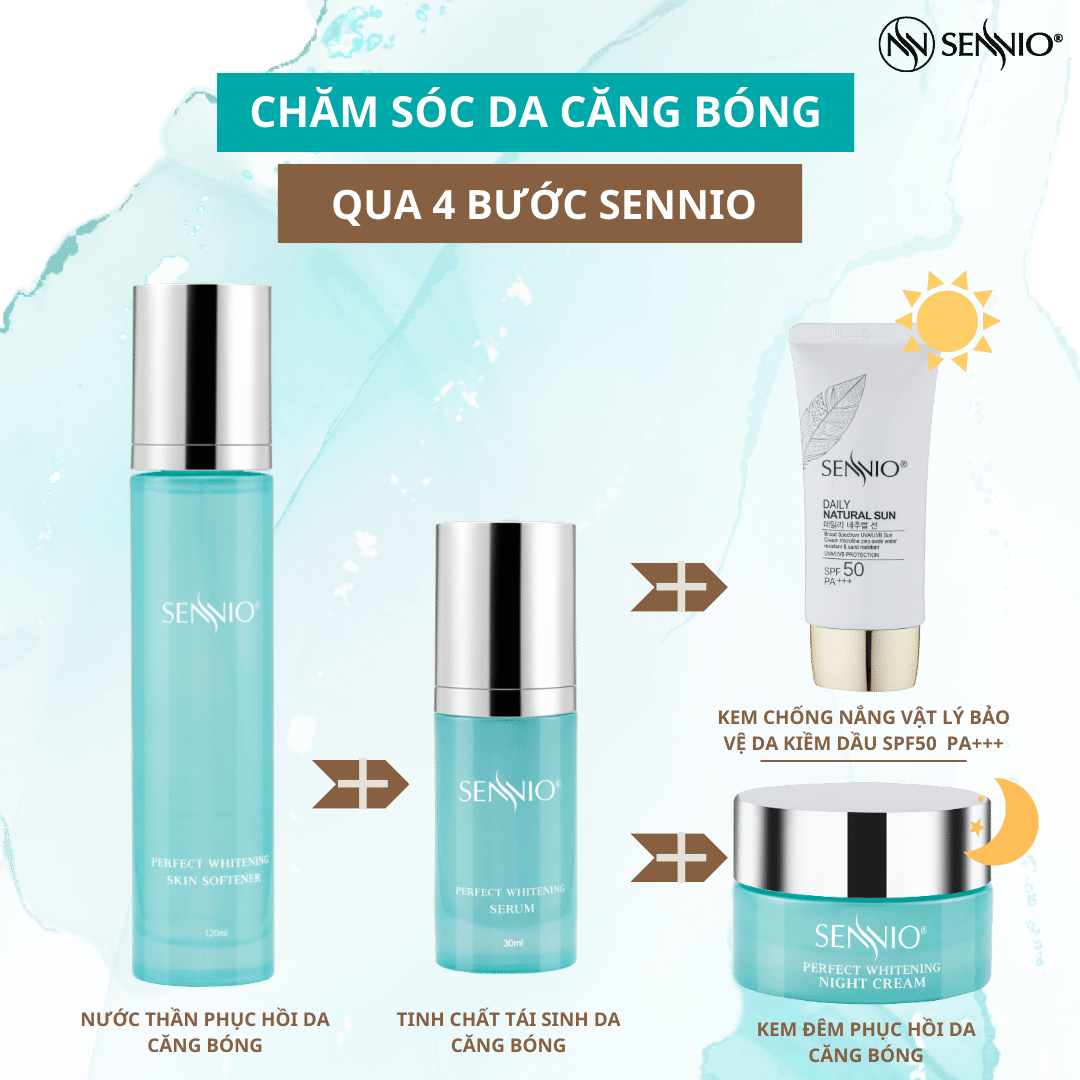 Bộ đôi bảo vệ da phục hồi tái tạo da chống nắng dưỡng trắng da phù hợp cho da dầu mụn Sennio SNO 670-24