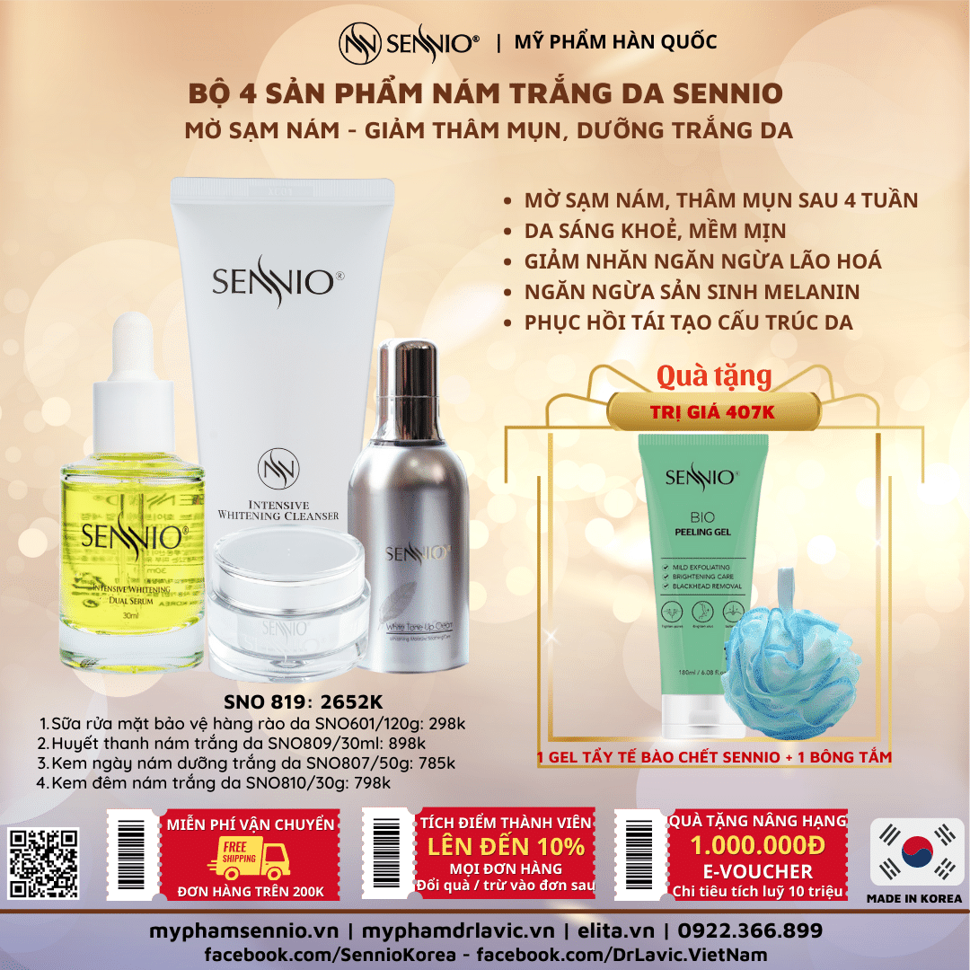 BỘ 4 SẢN PHẨM NÁM DƯỠNG TRẮNG DA SENNIO  Intensive Pigmenttation Treatment Set 4   SENNIO SNO 819