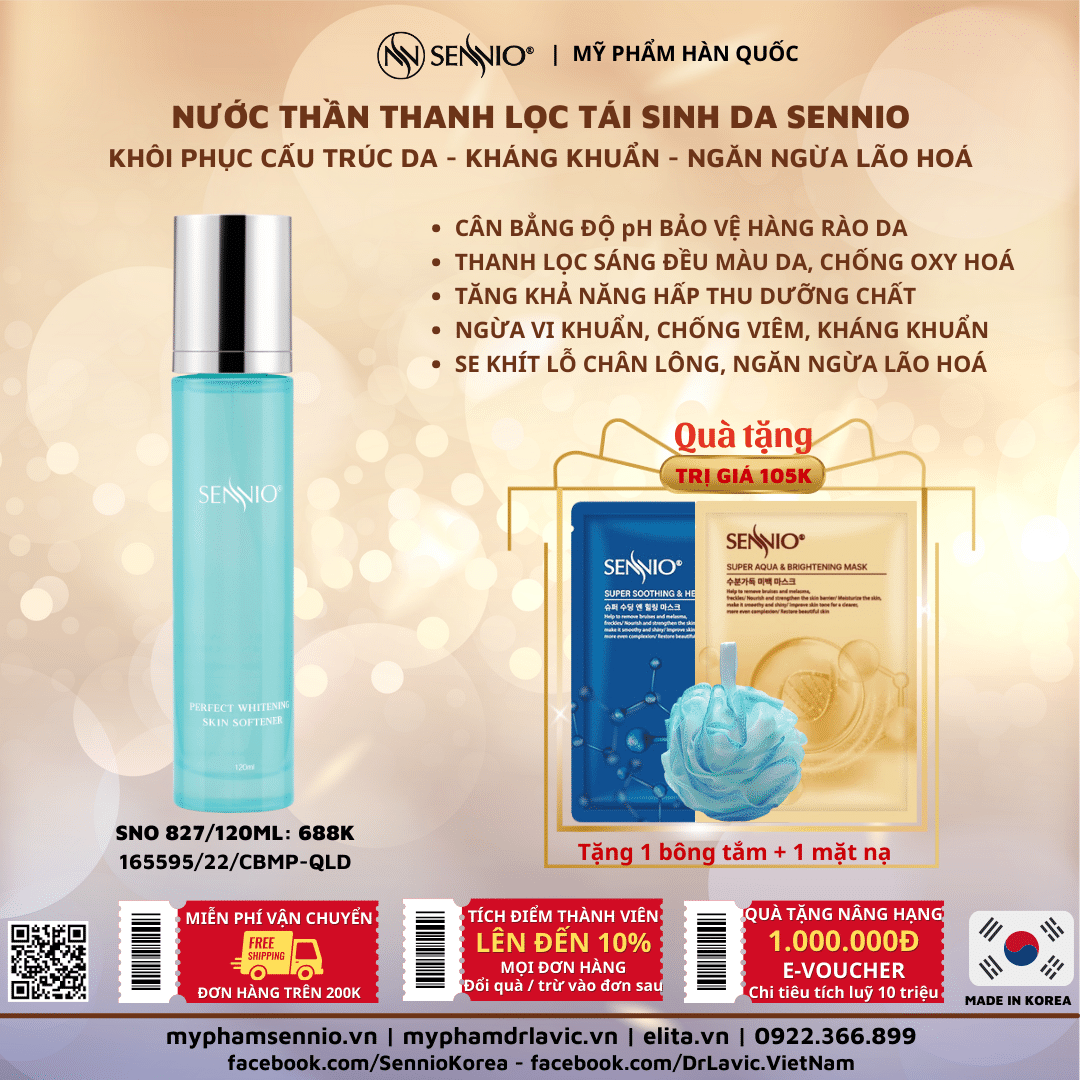 Nước thần thanh lọc, tái sinh da - Sennio Perfect Whitening Skin Softener - SENNIO SNO 827