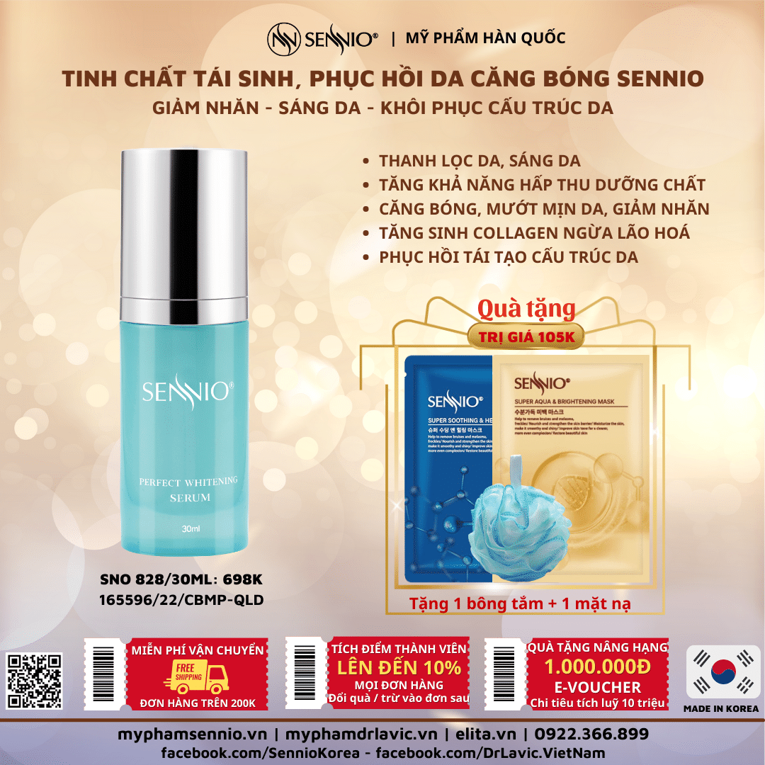 Tinh chất tái sinh, phục hồi da căng bóng - Sennio Perfect Whitening Serum - SENNIO SNO 828