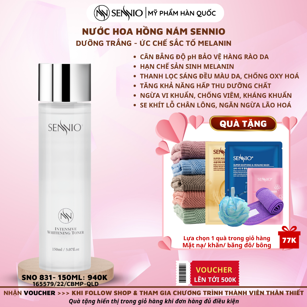 Nước hoa hồng dưỡng trắng và ức chế sắc tố - Sennio Intensive Whitening Toner - SNO831