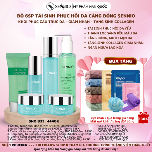 Bộ 06 sản phẩm tái sinh, phục hồi da căng bóng Sennio - SENNIO SNO 833