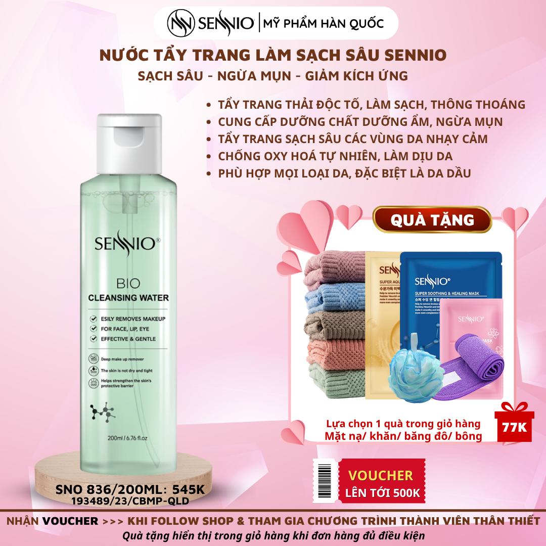 Nước tẩy trang làm sạch sâu Sennio Bio Cleansing Water 200ml SNO 836