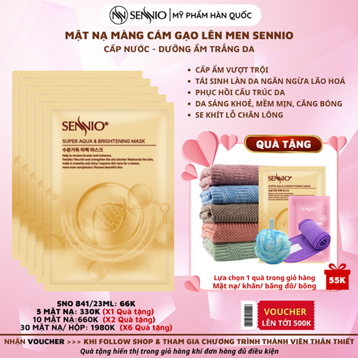 Mặt nạ màng cám gạo lên men Dưỡng Da Cấp ẩm Sennio Supper Aqua & Brightening Mask 23ml SNO 841