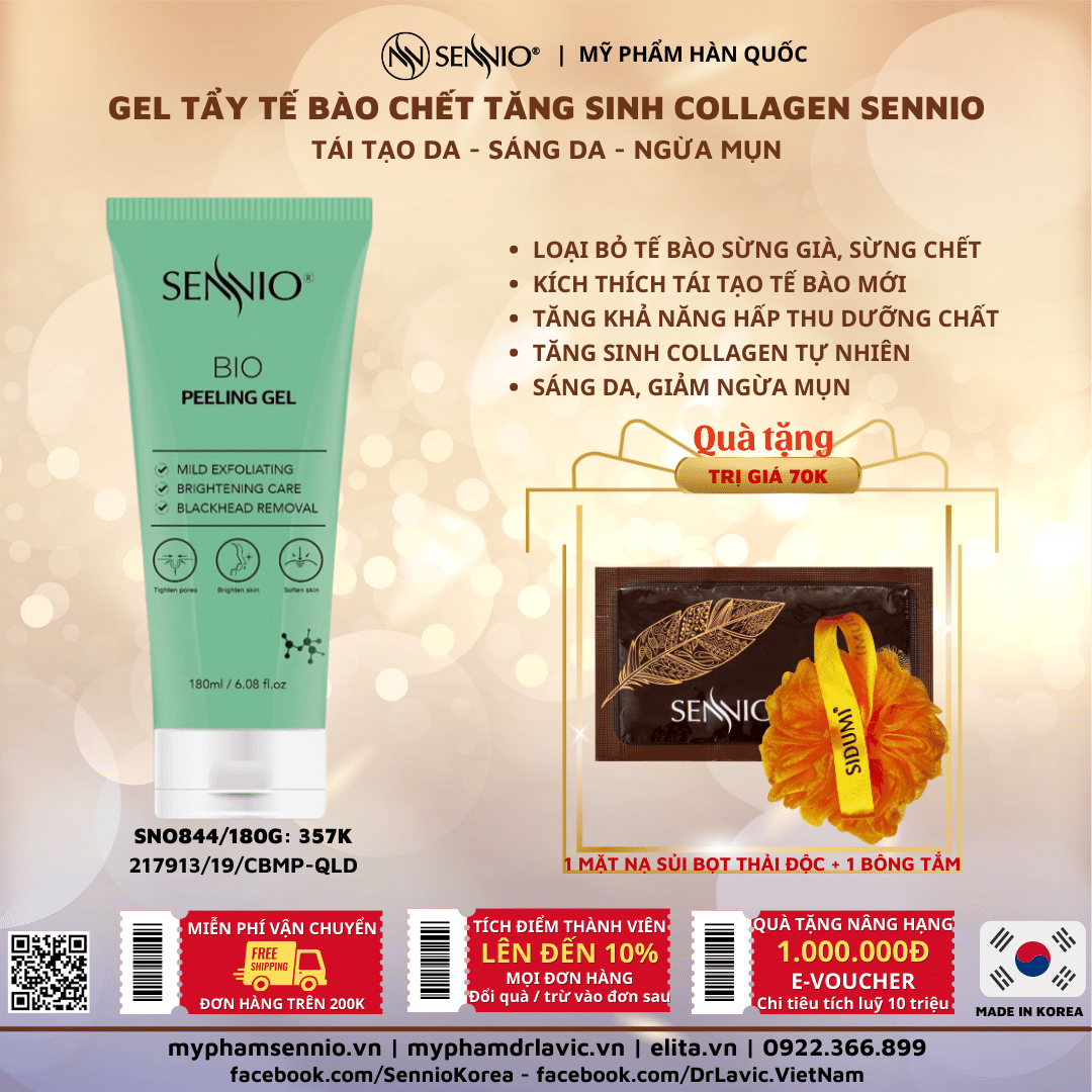 Gel tẩy tế bào chết mặt bổ sung Collagen Sidumi Premium Collagen Peeling làm sạch sâu, phù hợp cho da dầu mụn 180ml  Sennio SNO 844