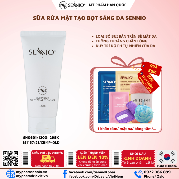 SỮA RỬA MẶT SÁNG DA CHUYÊN SÂU SENNIO  SENNIO Intensive Whitening Cleanser SNO 601