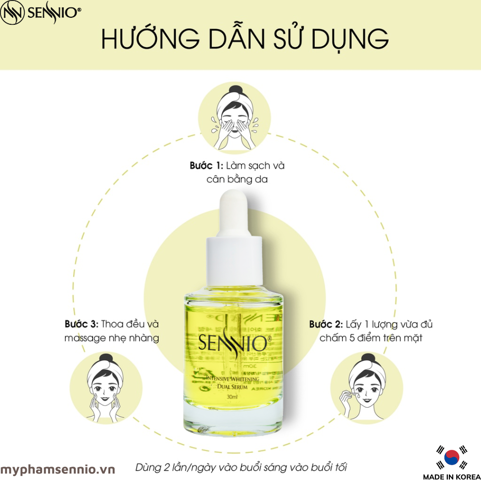 Serum dưỡng da nám Sennio Intensive Whitening Dual Serum dưỡng trắng da mặt chính hãng Hàn Quốc 30ml SNO 809