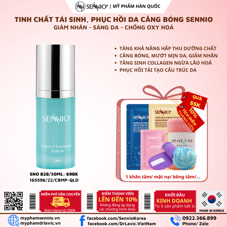 Tinh chất tái sinh, phục hồi da căng bóng - Sennio Perfect Whitening Serum - SENNIO SNO 828