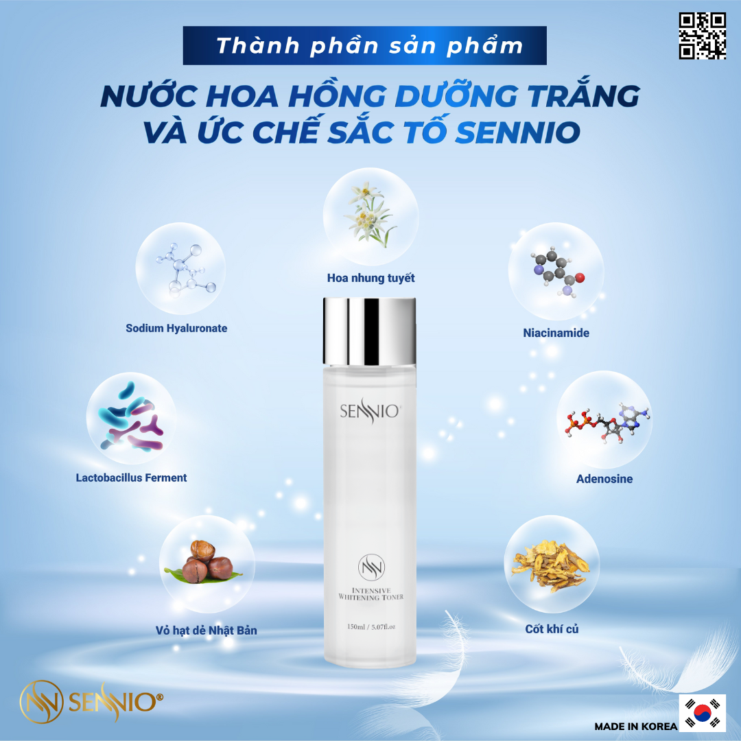 Nước hoa hồng dưỡng trắng và ức chế sắc tố - Sennio Intensive Whitening Toner - SNO831