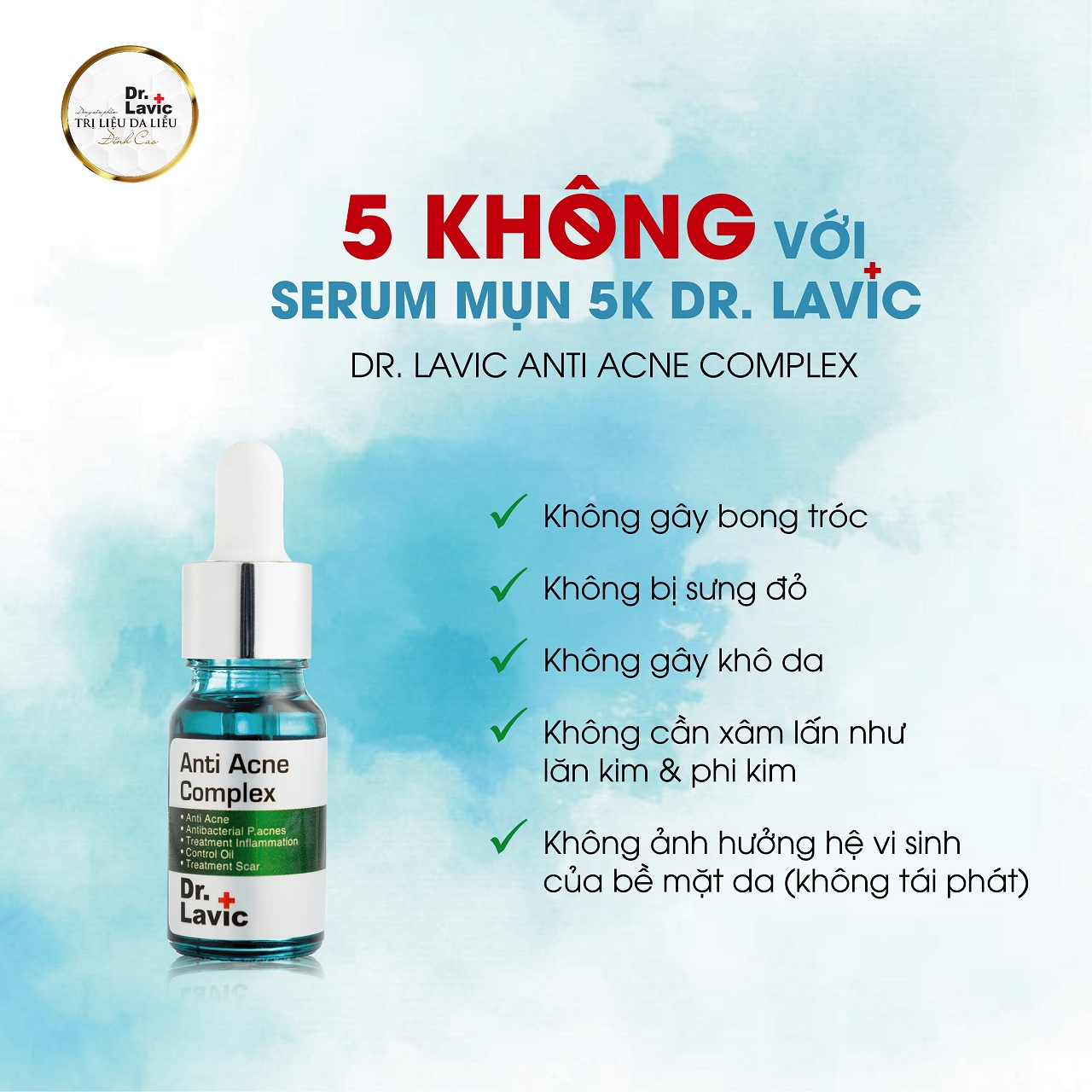 Serum Trị Mụn Dưỡng Ẩm Trắng Da Thu Nhỏ Lỗ Chân Lông Công Nghệ USA DR.LAVIC Anti Acne Complex 5ML - DR906