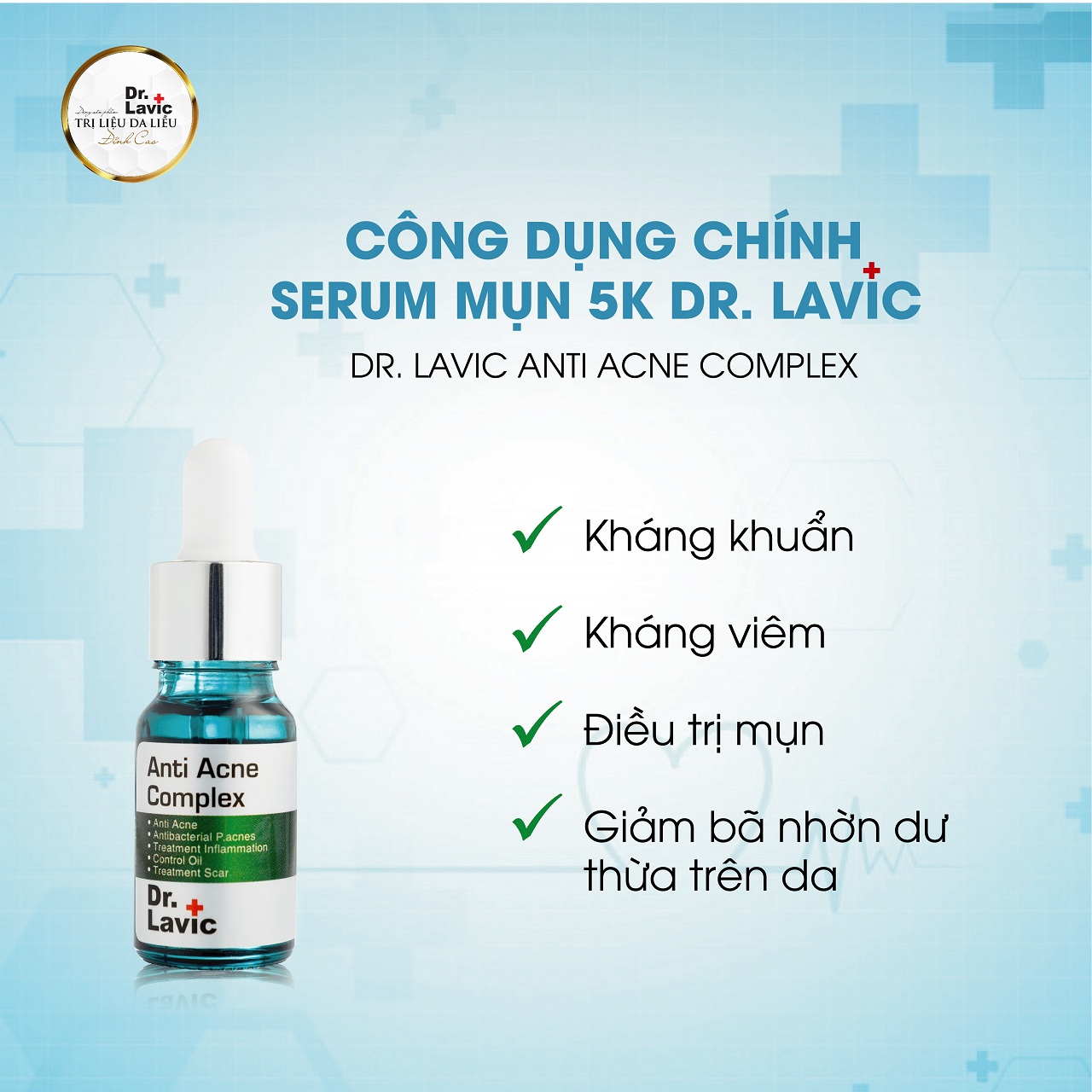 Serum Trị Mụn Dưỡng Ẩm Trắng Da Thu Nhỏ Lỗ Chân Lông Công Nghệ USA DR.LAVIC Anti Acne Complex 5ML - DR906