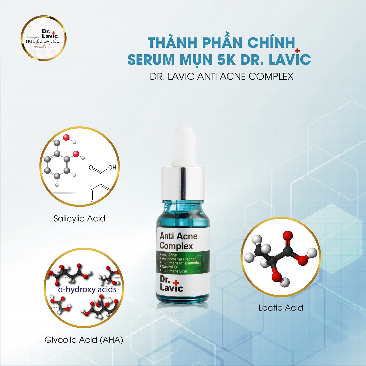 Serum Trị Mụn Dưỡng Ẩm Trắng Da Thu Nhỏ Lỗ Chân Lông Công Nghệ USA DR.LAVIC Anti Acne Complex 5ML - DR906