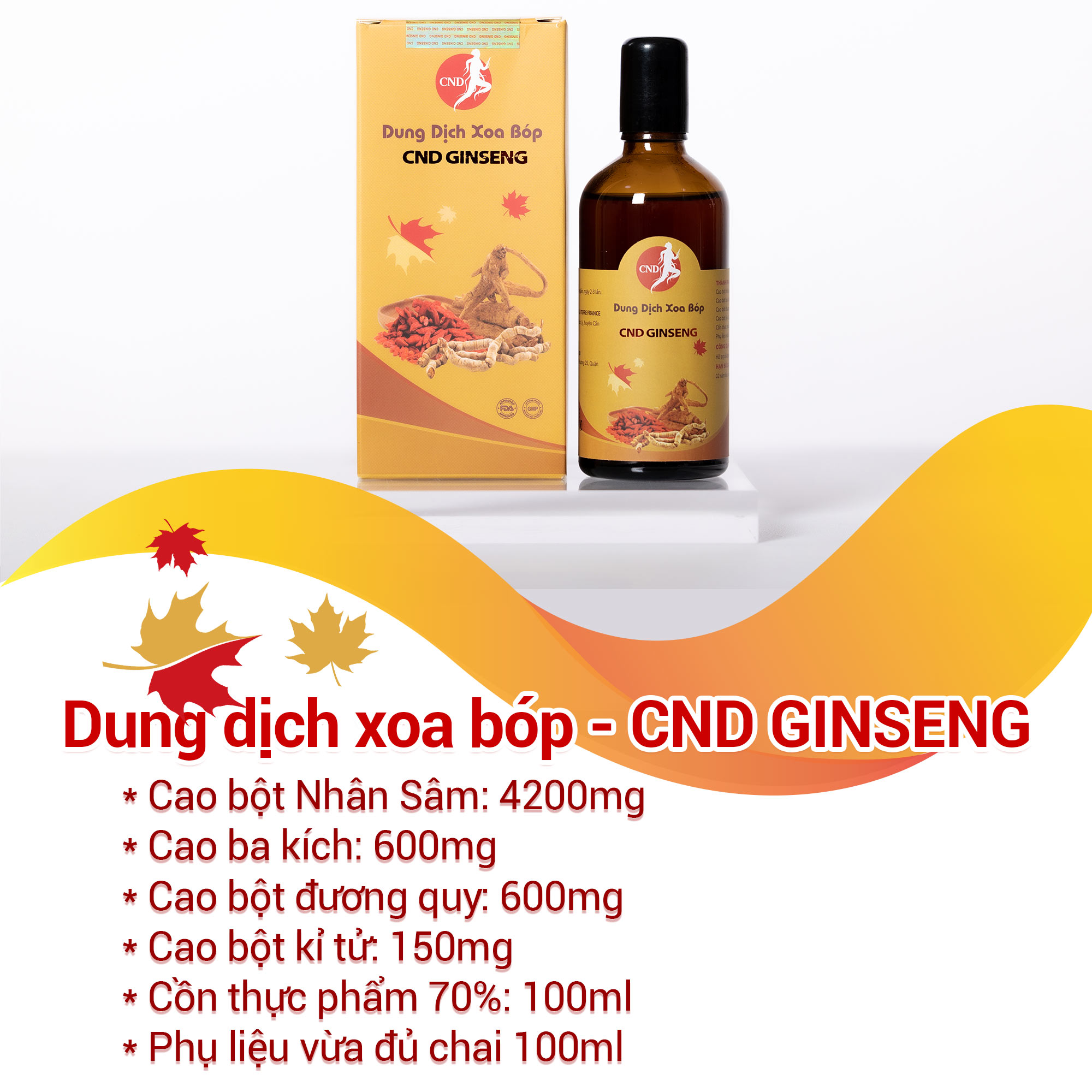 DUNG DỊCH XOA BÓP CND GINSENG cải thiện đau nhức cơ xương khớp mãn tính