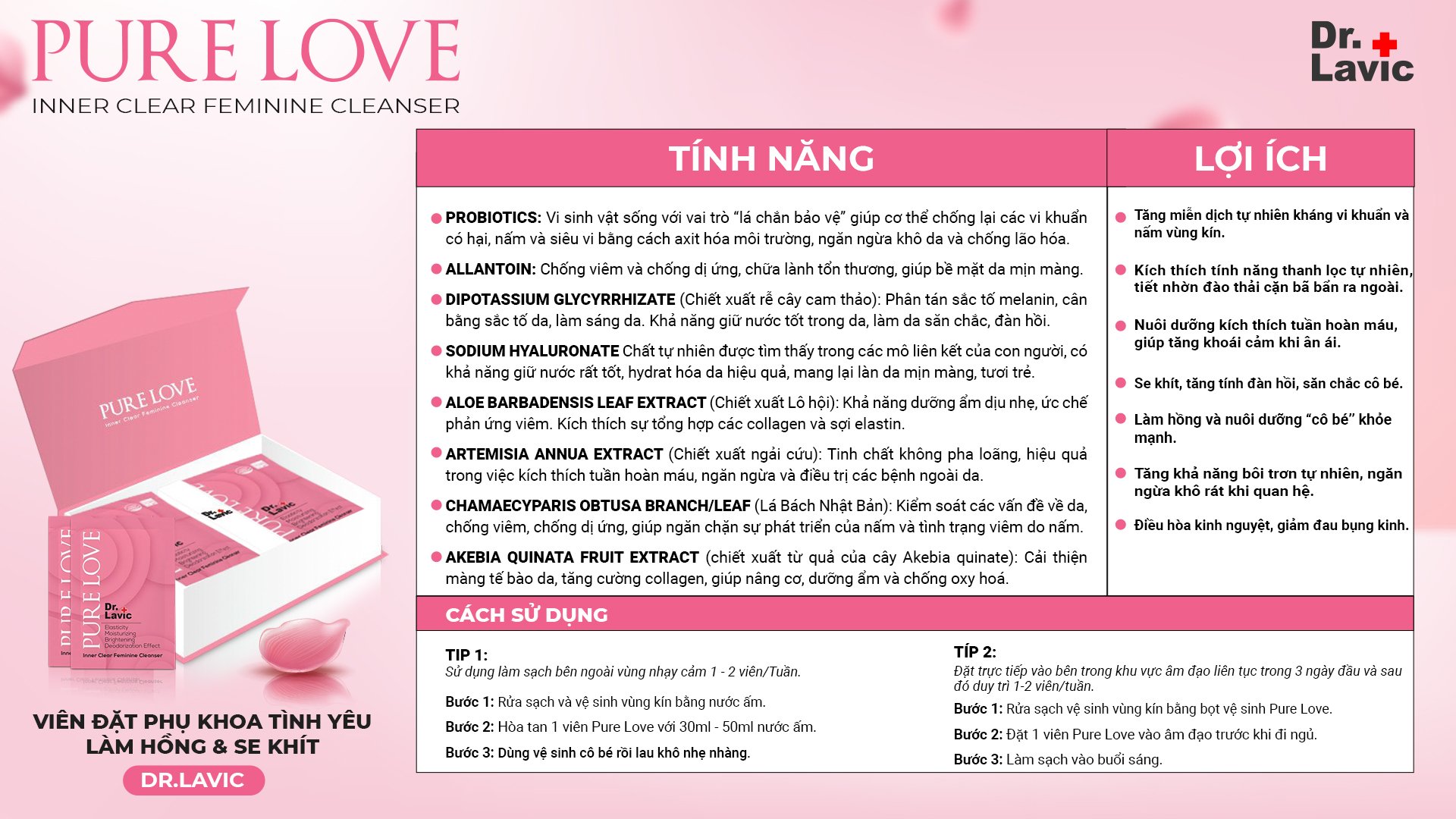 Viên đặt hồng trinh nữ Pure Love 8gói/hộp Dr.lavic DR937