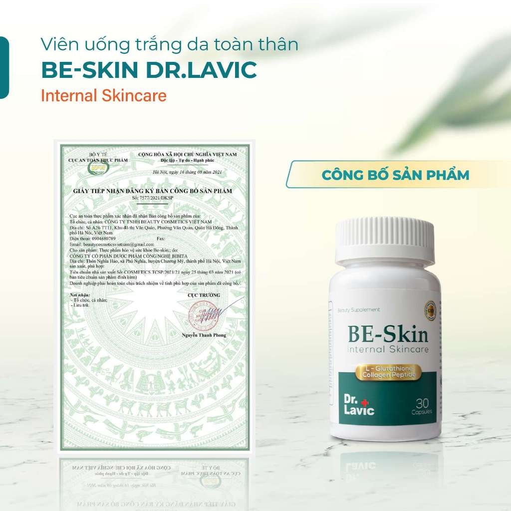 Viên Uống Trắng Da Toàn Thân Đẹp Da Bổ Sung Vitamin C - Glutathione - Collagen BE - SKIN DR.LAVIC 30 VIÊN/HỘP DR931