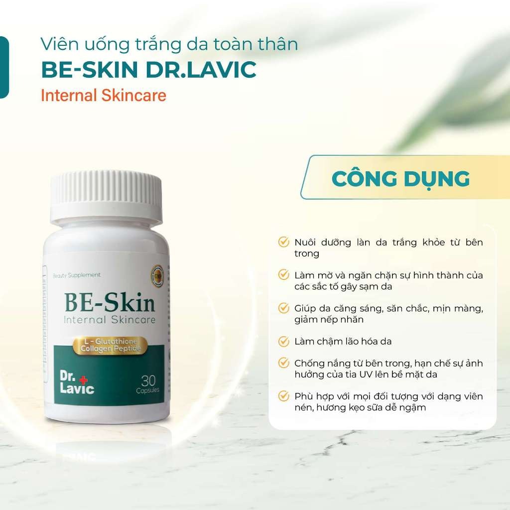 Viên Uống Trắng Da Toàn Thân Đẹp Da Bổ Sung Vitamin C - Glutathione - Collagen BE - SKIN DR.LAVIC 30 VIÊN/HỘP DR931