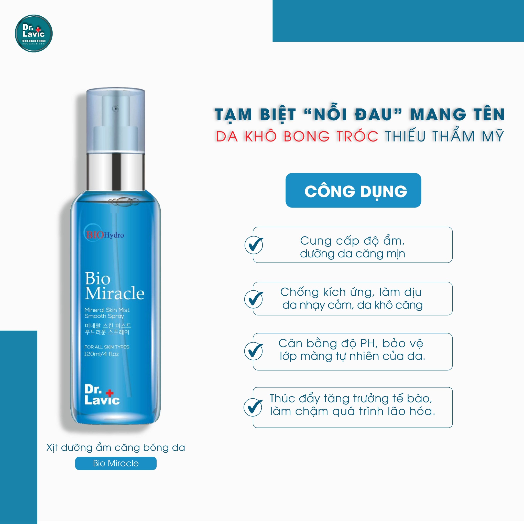 Xịt khoáng cấp ẩm, dịu da chống kích ứng, kiềm dầu ngăn ngừa mụn Dr.Lavic 120ml DR933