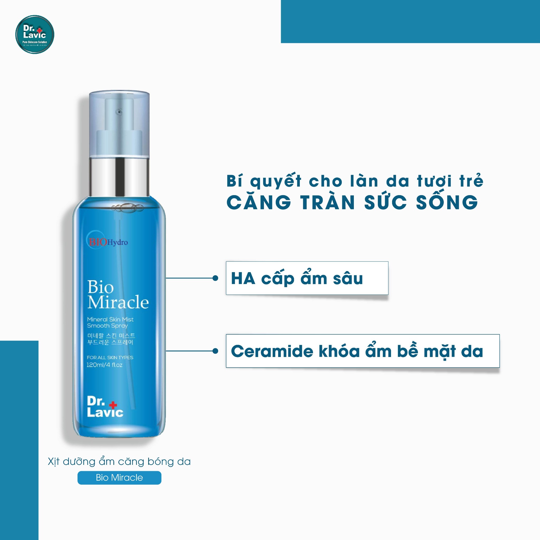 Xịt khoáng cấp ẩm, dịu da chống kích ứng, kiềm dầu ngăn ngừa mụn Dr.Lavic 120ml DR933