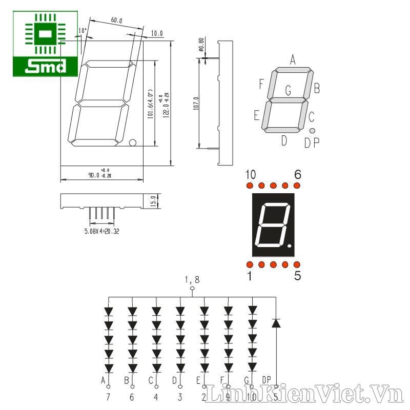 sơ đồ chânLed 7 thanh 4 Inch dương chung