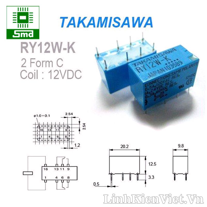 20 Pcs Takamisawa RY12W-K 12V Signal Relay RY12W