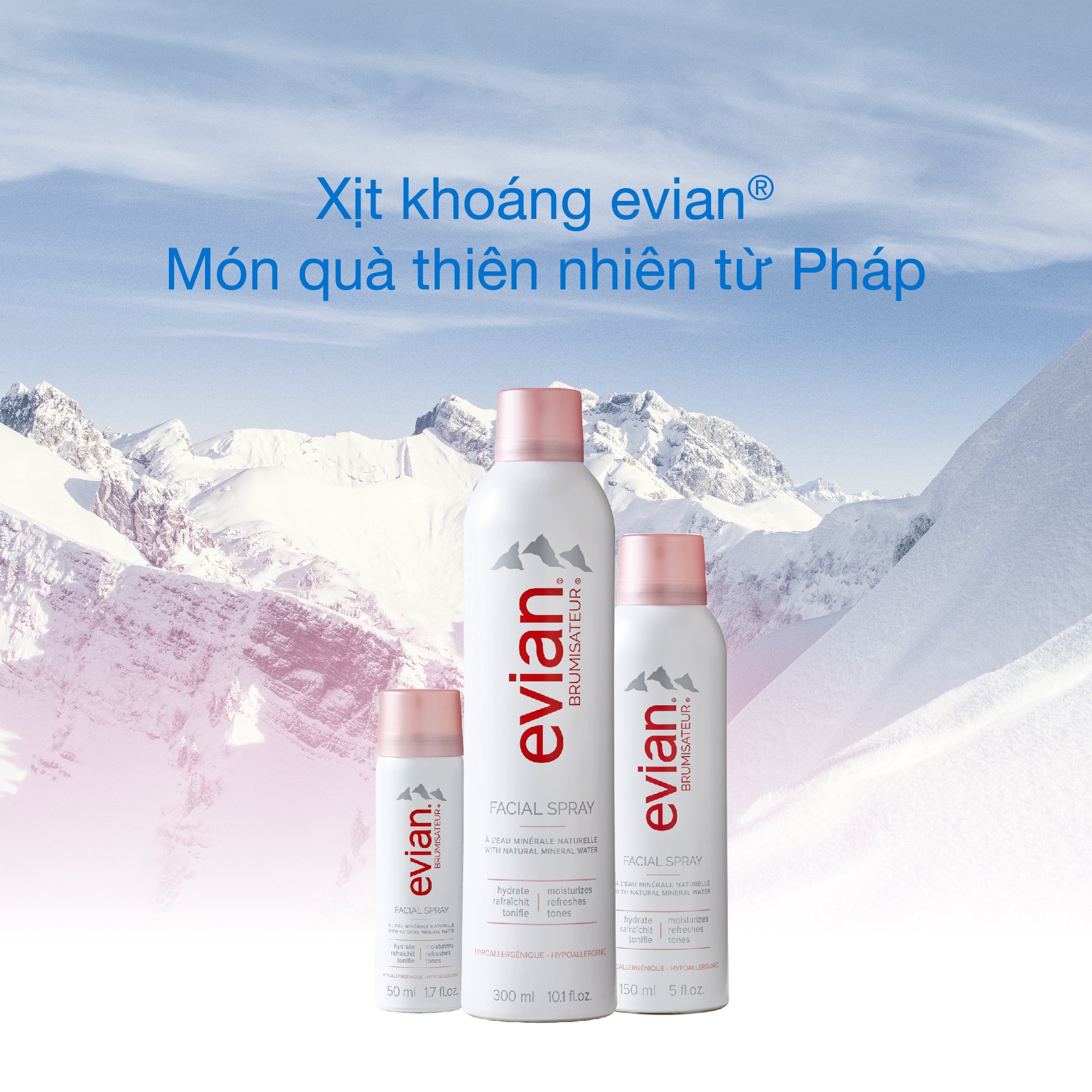 Xịt Khoáng Cấp Ẩm Và Làm Dịu Da Evian Facial Spray 150ml & 300ml