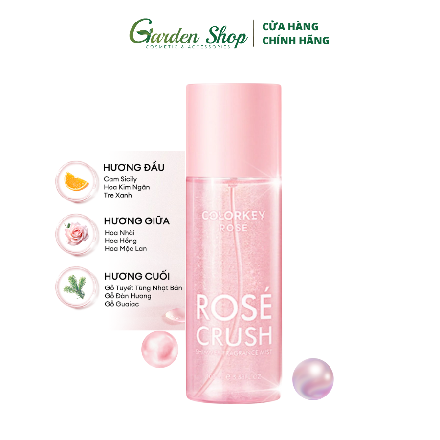 Xịt Thơm Toàn Thân Body Mist Colorkey Rose Crush Shimmer Hương Thơm Ngọt Ngào, Tươi Mới 100ml