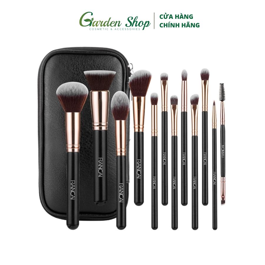 Bộ Cọ Trang Điểm 12 Cây Lông Siêu Mượt Tặng Túi Da Cao Cấp RANCAI
