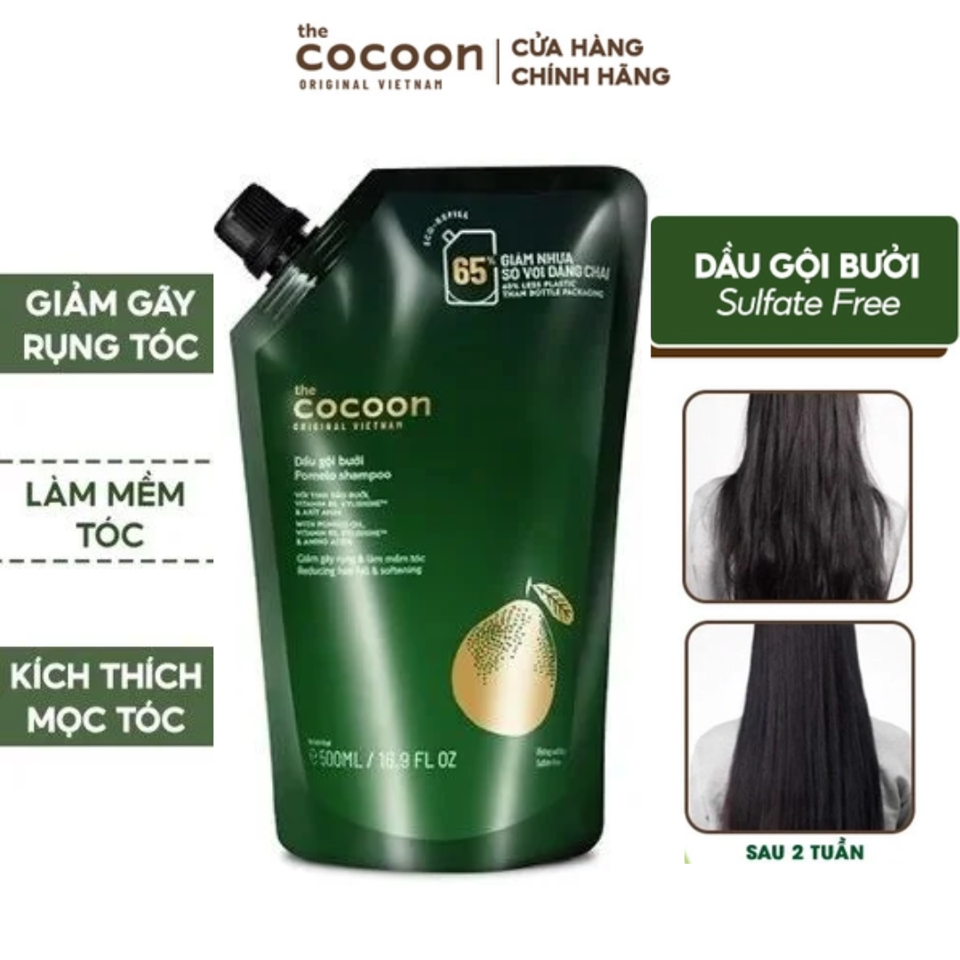 Dầu Gội Bưởi Cocoon Làm Mềm Tóc, Giảm Gãy Rụng Dạng Túi Refill 500ml