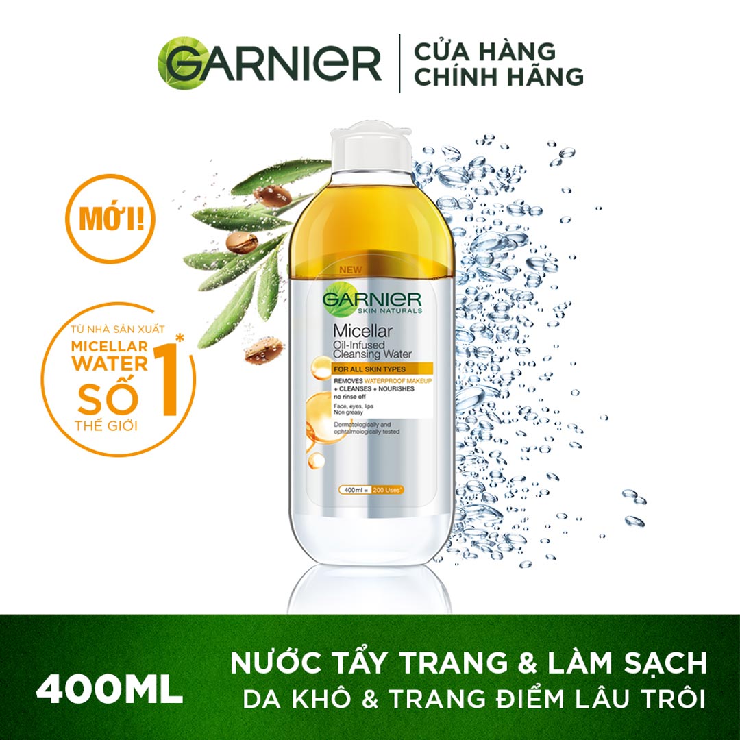 Nước Tẩy Trang Làm Sạch Sâu Lớp Trang Điểm Garnier Micellar Oil-Infused Cleansing Water For All Skin Types 400ml