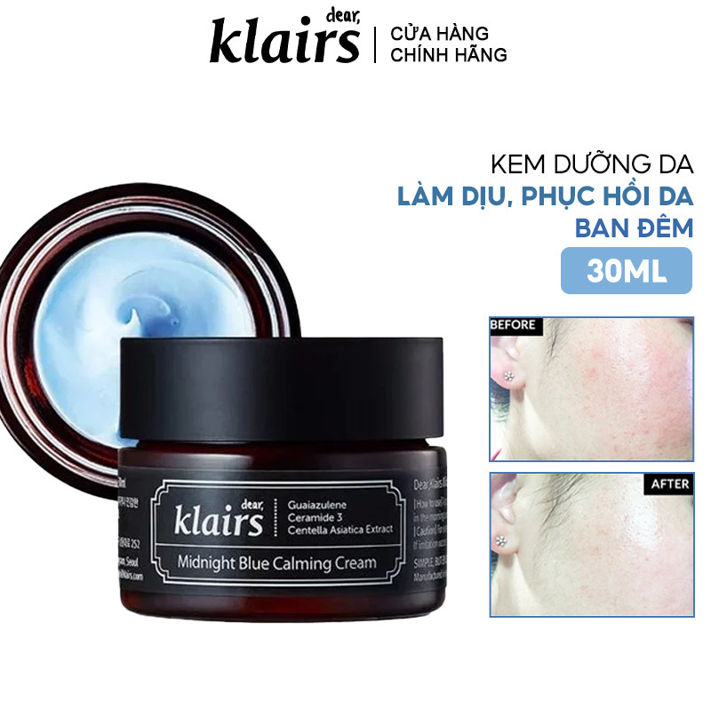 Kem Dưỡng Da Làm Dịu, Phục Hồi Da Ban Đêm Klairs Midnight Blue Calming Cream 30ml