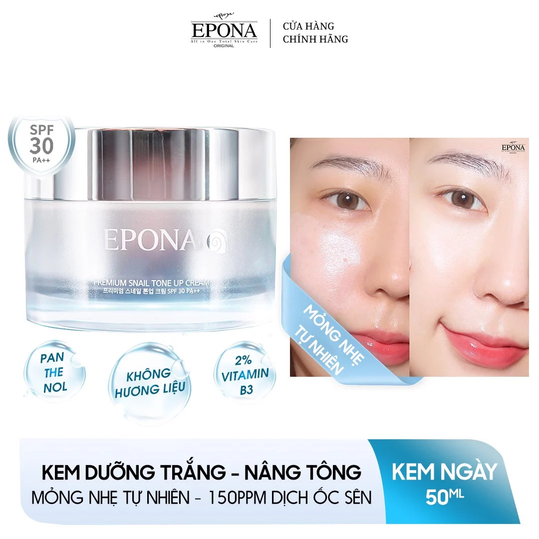 Kem Dưỡng Epona Premium Snail Tone Up Cream SPF 30/ PA++ Sáng Da, Nâng Tông Chiết Xuất Ốc Sên 50ml