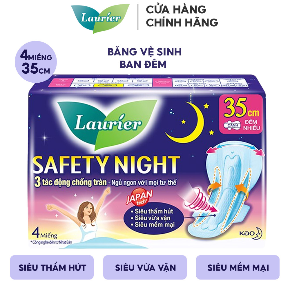 Băng Vệ Sinh Ban Đêm Nhiều 35cm Laurier Safety Night - 4 Miếng